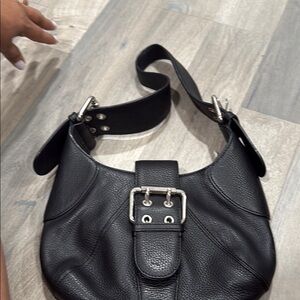 Furla Black Leather Shoulder Bag with Textured Grain
